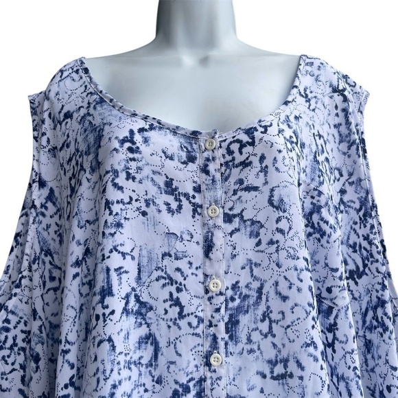Woman Within Floral Sleeveless Top Plus 4X Blue Button Front Chiffon Blouse - Picture 3 of 5
